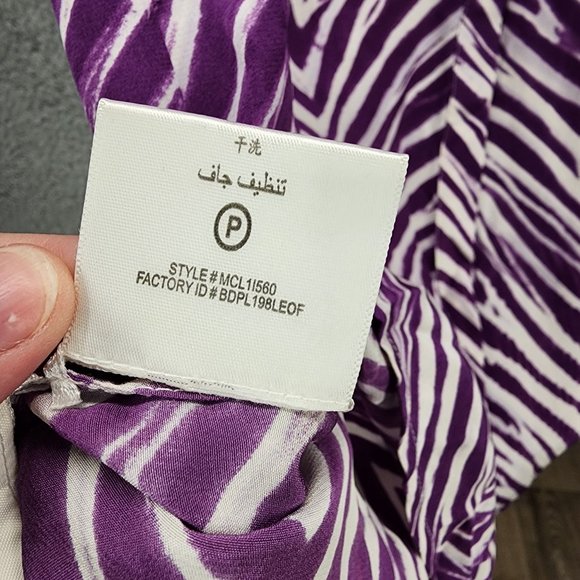 BCBGMAXAZRIA Tosha Women's Medium Purple/White Silk Chevron Button Up Mini Dress - Picture 4 of 13
